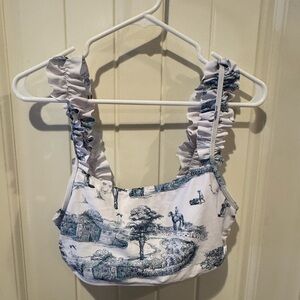 Shein Toile Print Rouched ruffle strap bikini top